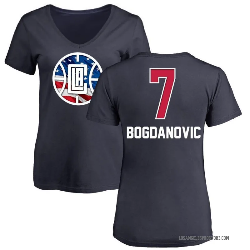 Bogdan Bogdanovic Women's Navy Los Angeles Clippers Name and Number Banner Wave V-Neck T-Shirt