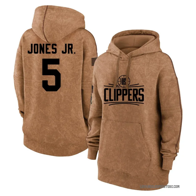 Derrick Jones Jr. Women's Brown Los Angeles Clippers 2023 Salute to Service Pullover Hoodie