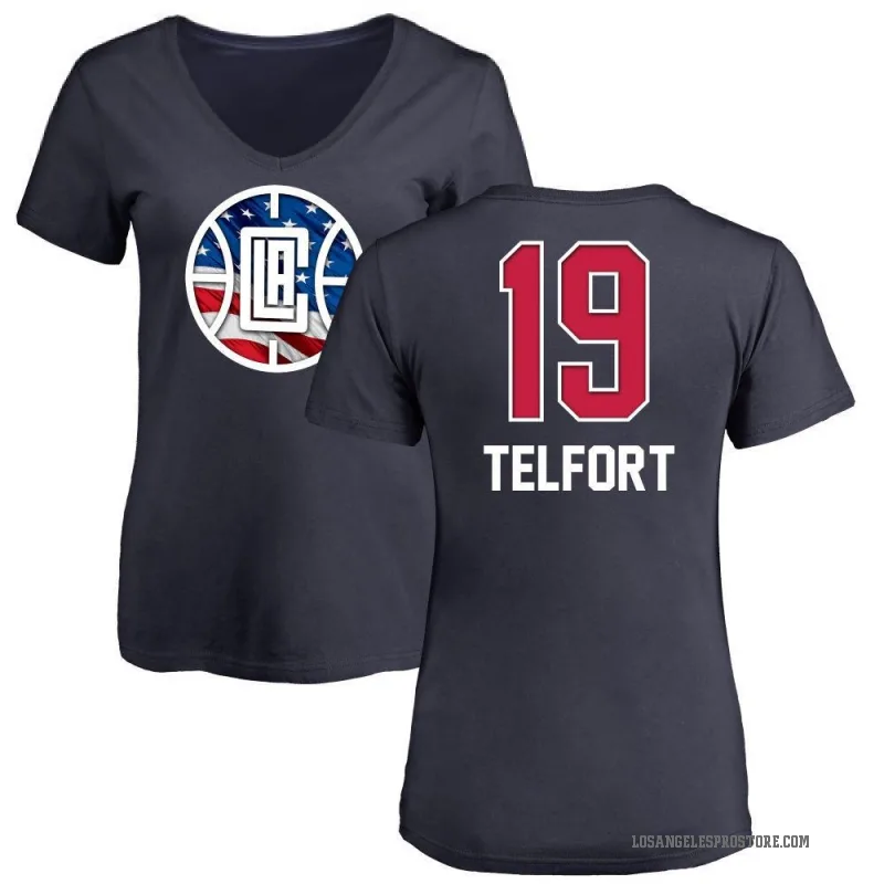 Jahmyl Telfort Women's Navy Los Angeles Clippers Name and Number Banner Wave V-Neck T-Shirt