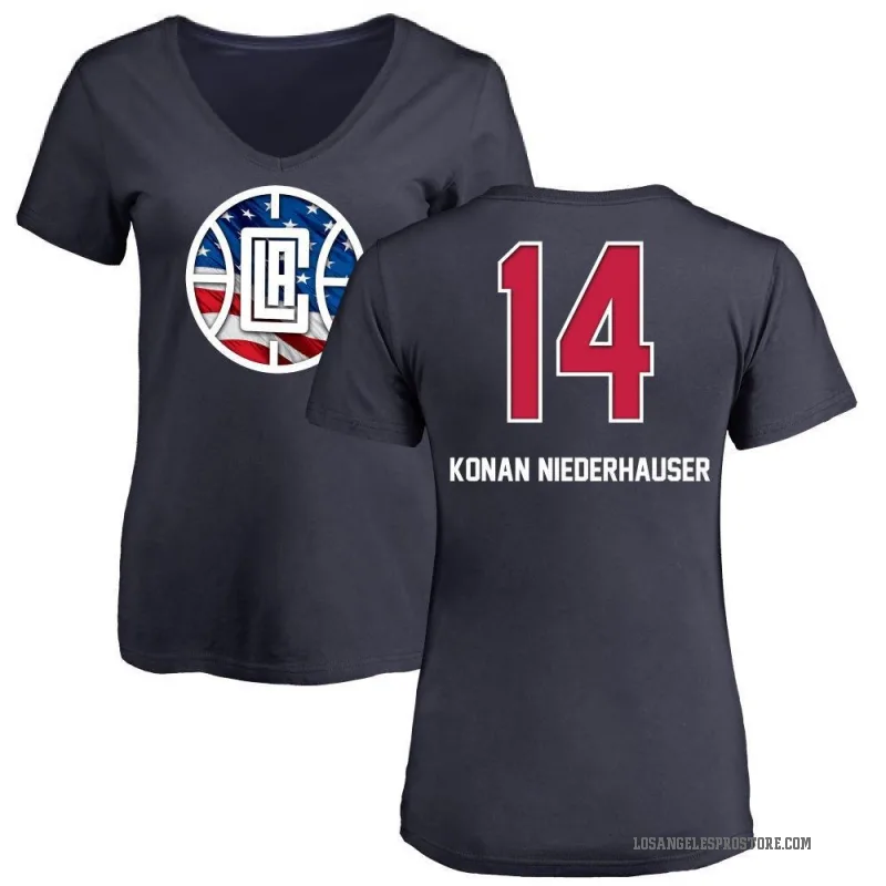 Yanic Konan Niederhauser Women's Navy Los Angeles Clippers Name and Number Banner Wave V-Neck T-Shirt